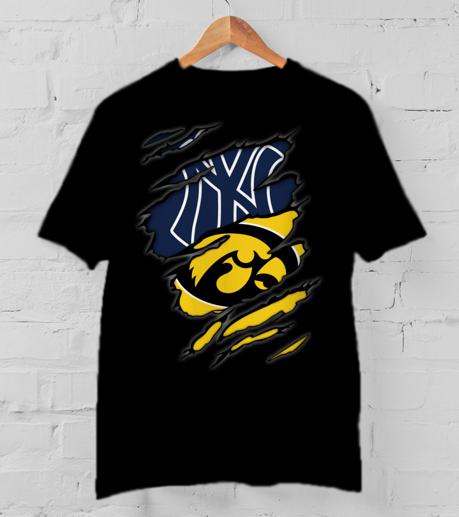 Yankees And Iowa Hawkeyes Combined Logos T-Shirt