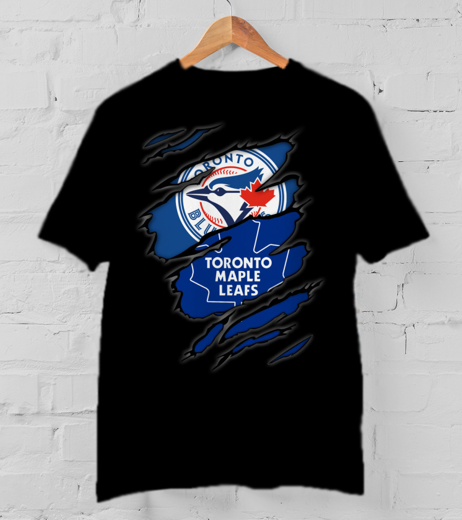 Toronto Blue Jays Toronto Maple Leafs Ripped Logo Fusion T-Shirt