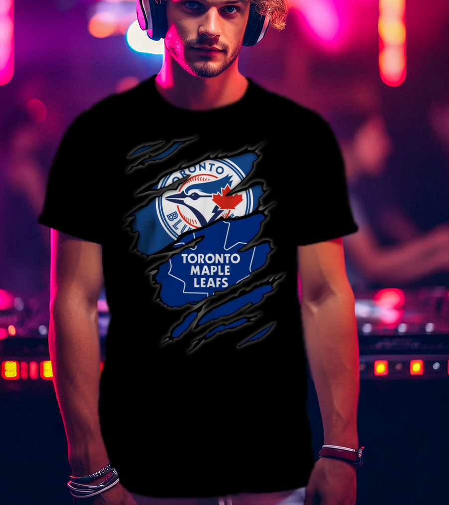 Toronto Blue Jays Toronto Maple Leafs Ripped Logo Fusion T-Shirt