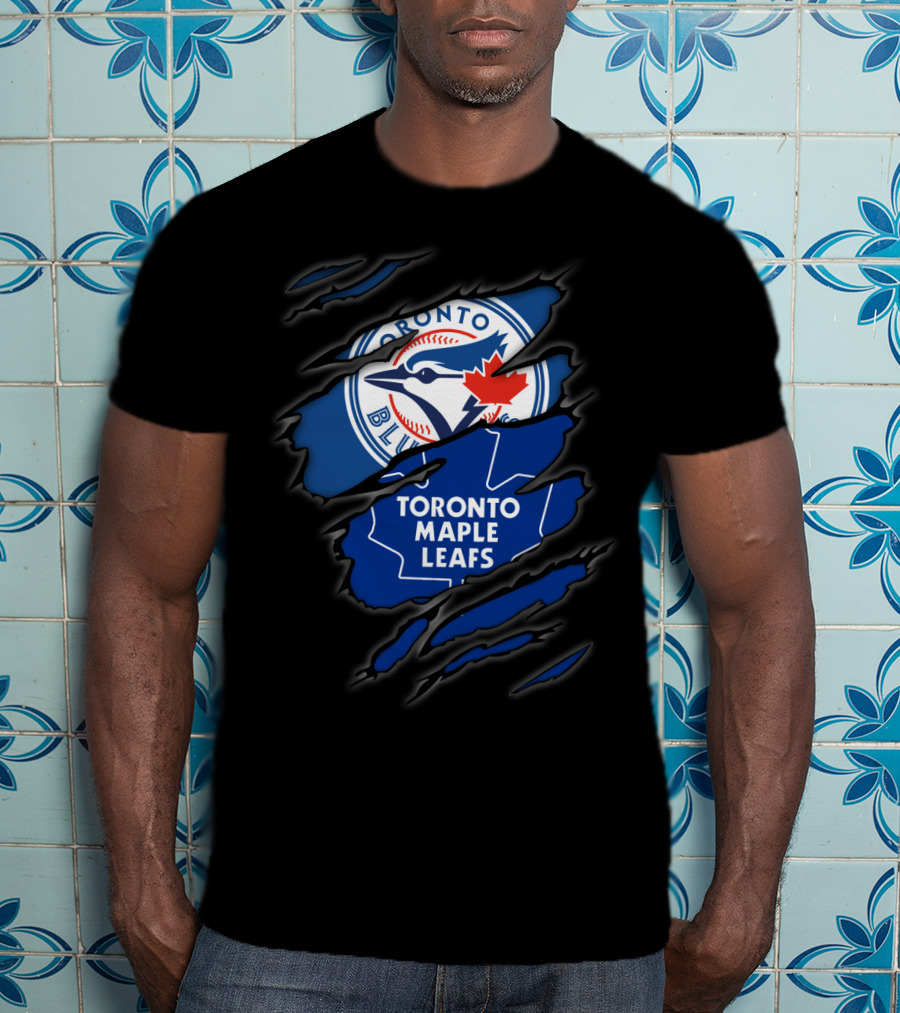Toronto Blue Jays Toronto Maple Leafs Ripped Logo Fusion T-Shirt