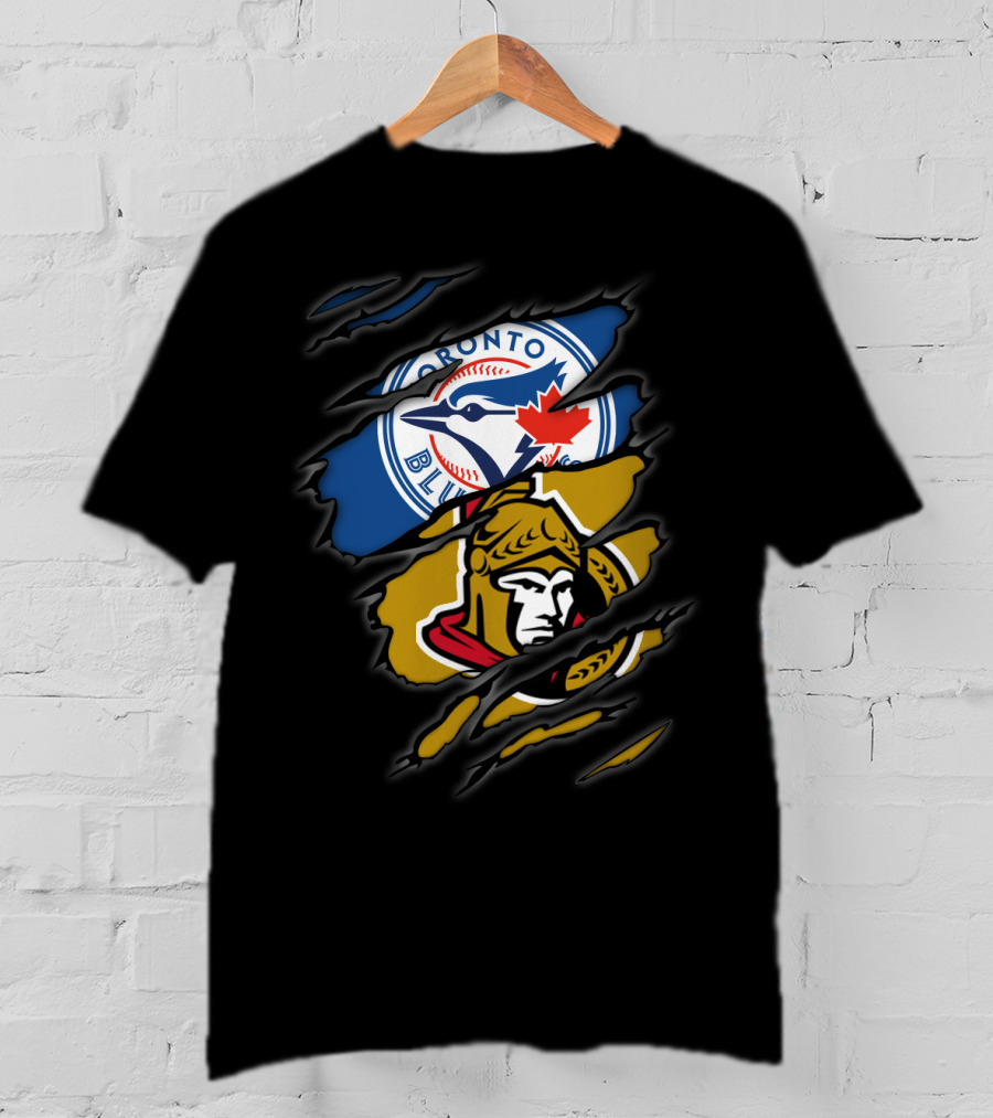 Toronto Blue Jays And Ottawa Senators Logos Torn T-Shirt