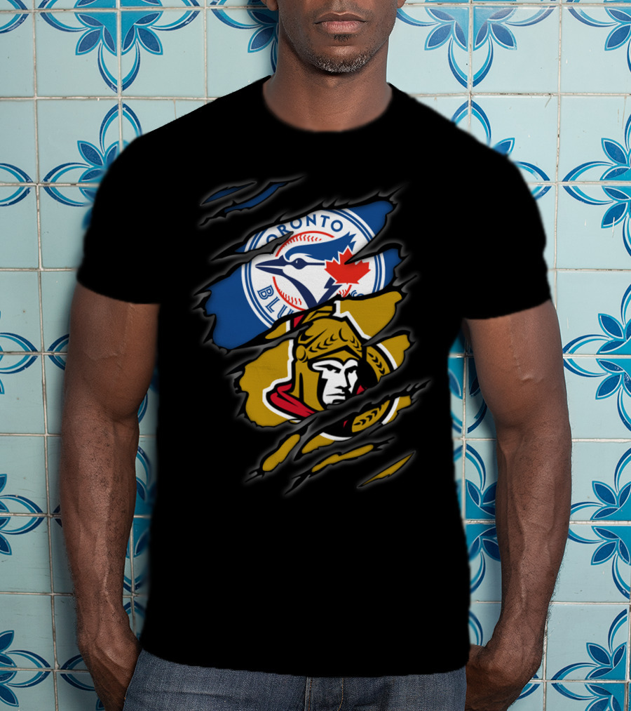Toronto Blue Jays And Ottawa Senators Logos Torn T-Shirt