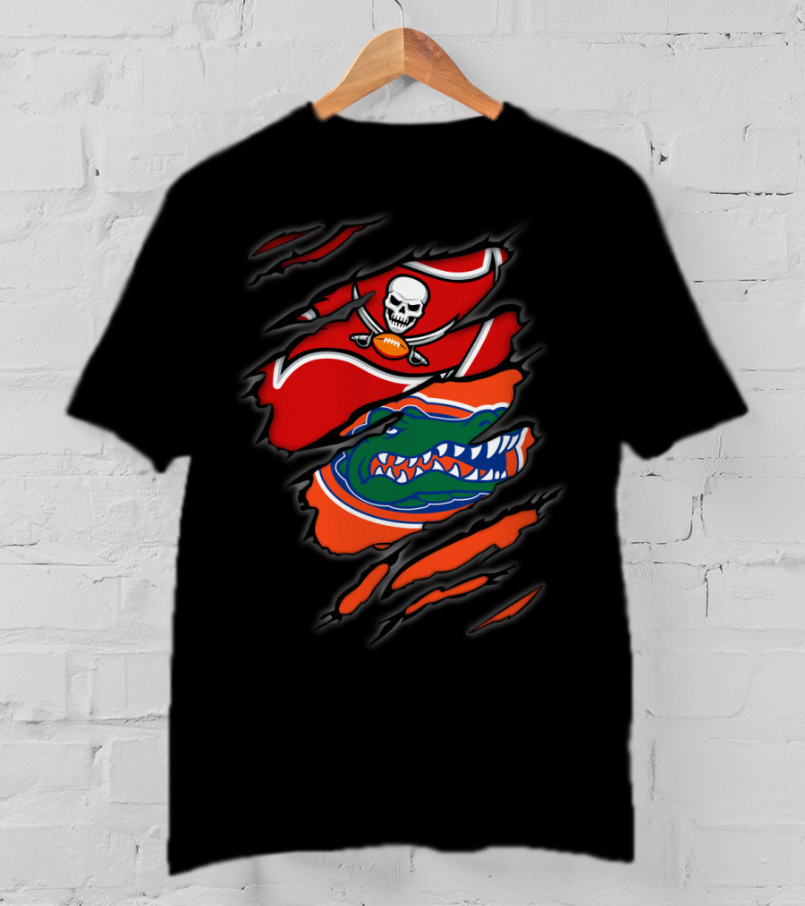 Buccaneers And Gators Dual Logo Design Featuring Pirate Flag And Alligator Head T-Shirt