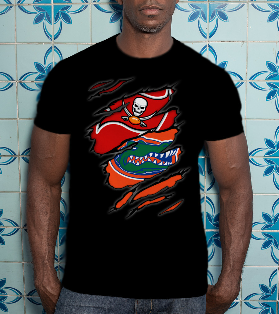Buccaneers And Gators Dual Logo Design Featuring Pirate Flag And Alligator Head T-Shirt
