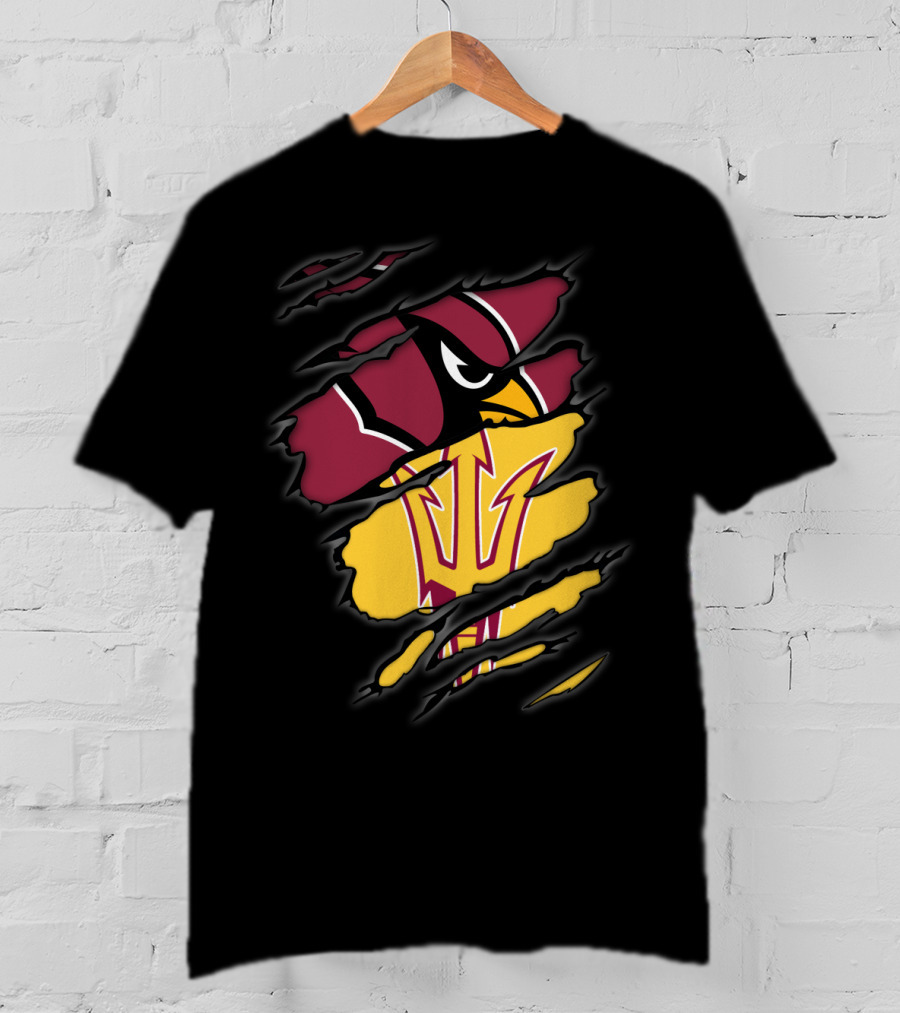 Cardinals Arizona State Sun Devils Ripped Claw Marks Logo Combination T-Shirt