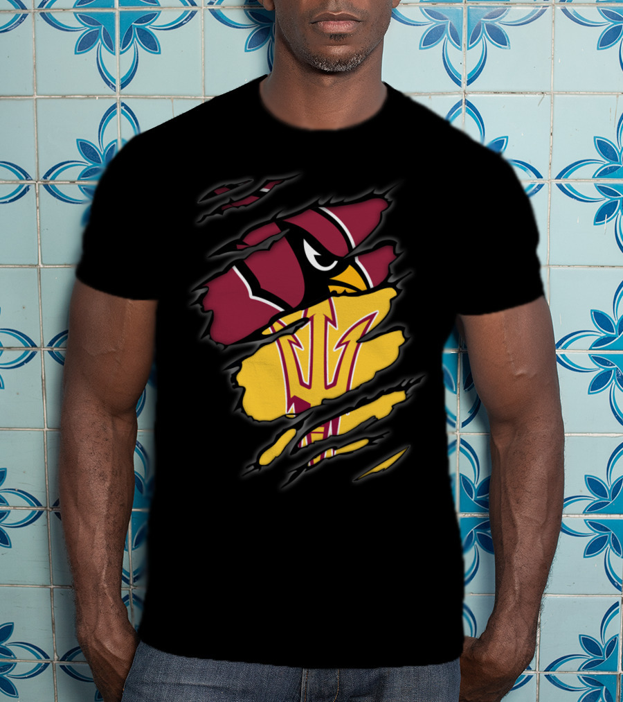 Cardinals Arizona State Sun Devils Ripped Claw Marks Logo Combination T-Shirt