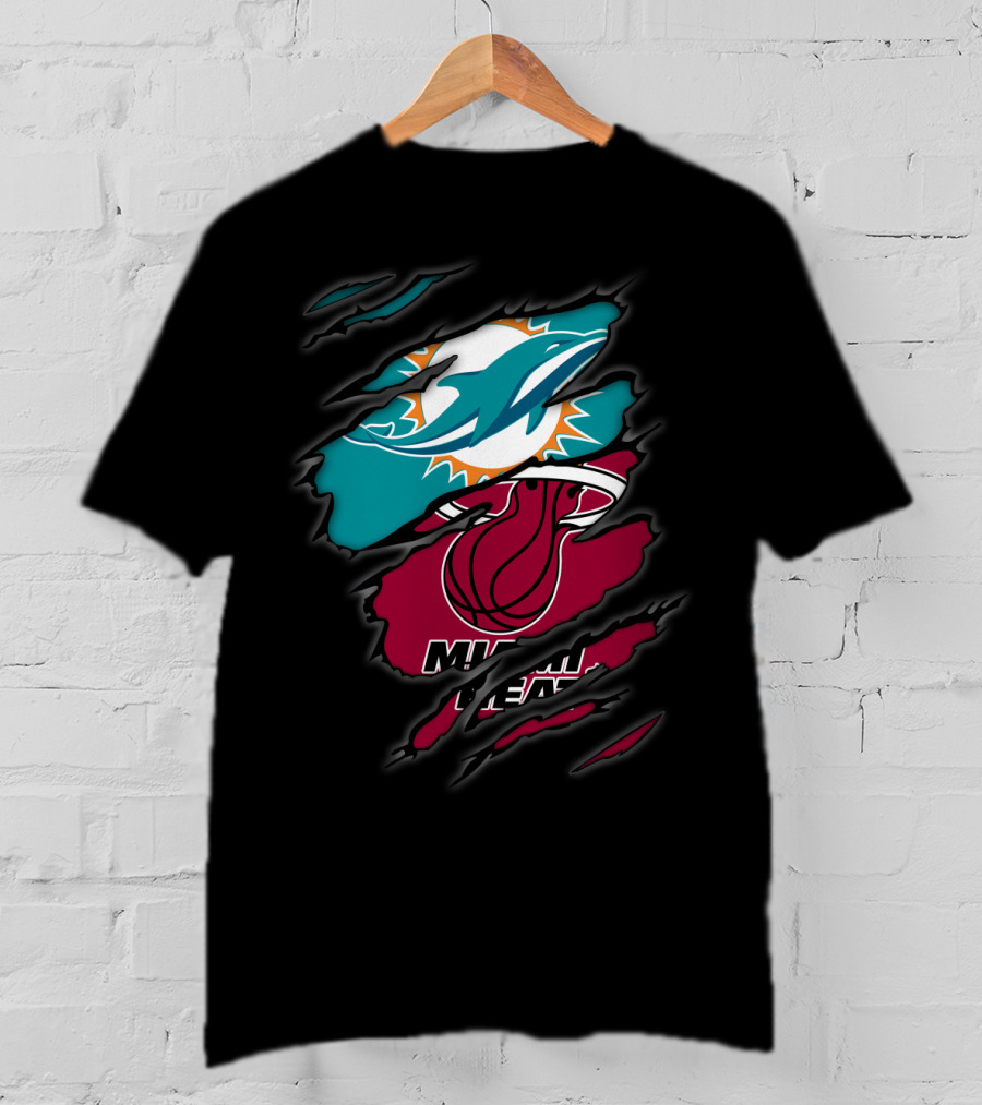 Miami Dolphins Miami Heat Crossover Collaboration Logos T-Shirt
