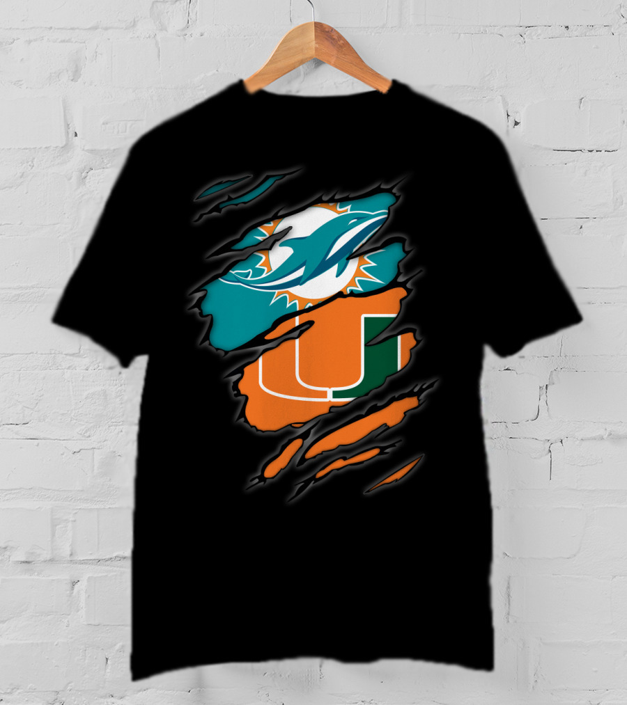 Miami Dolphins Miami Hurricanes Logo Fusion T-Shirt