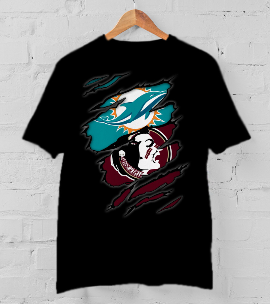 Dolphins Seminoles Ripped Logo Fusion T-Shirt