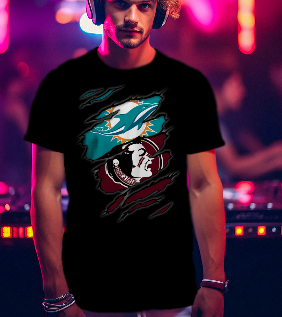 Dolphins Seminoles Ripped Logo Fusion T-Shirt