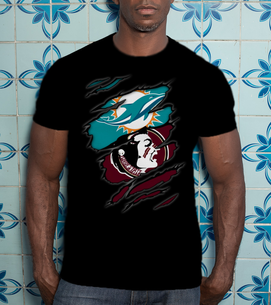 Dolphins Seminoles Ripped Logo Fusion T-Shirt