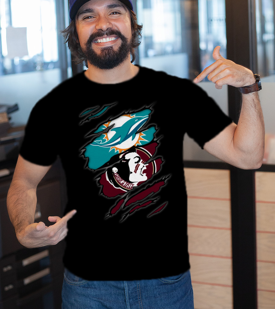 Dolphins Seminoles Ripped Logo Fusion T-Shirt
