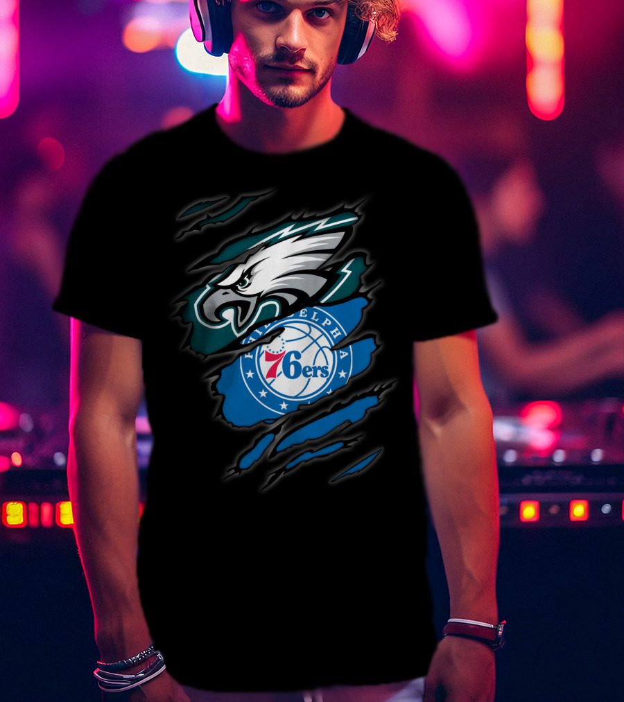 Philadelphia Eagles 76ers Torn Fusion T-Shirt