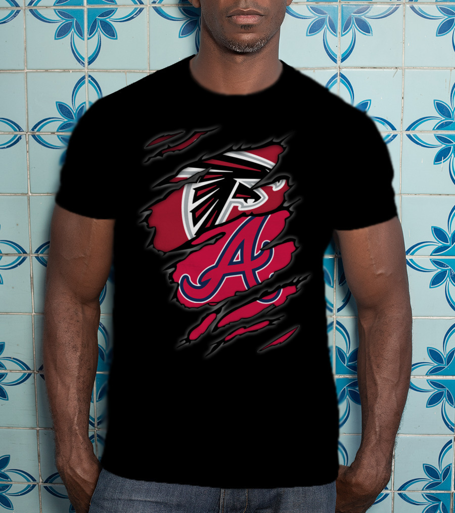 Atlanta Falcons Braves Dual Logo Rip T-Shirt