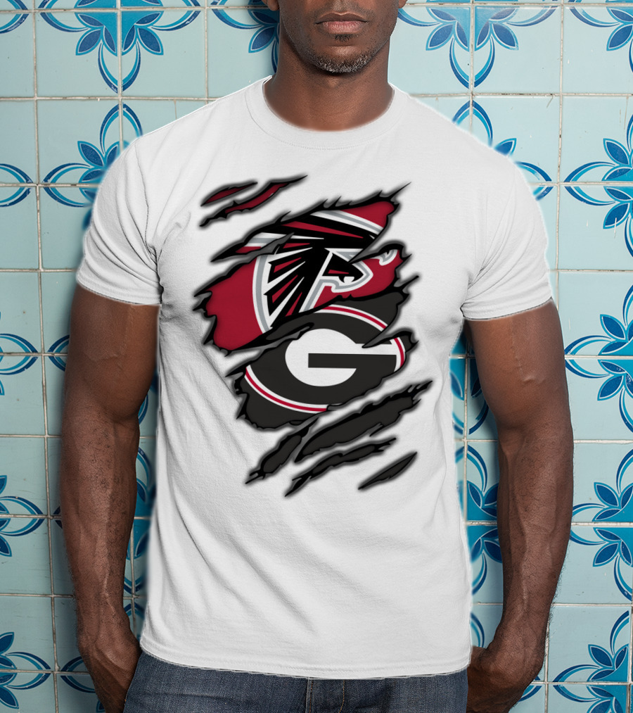 Atlanta Falcons Georgia Bulldogs Ripped Claw Marks T-Shirt
