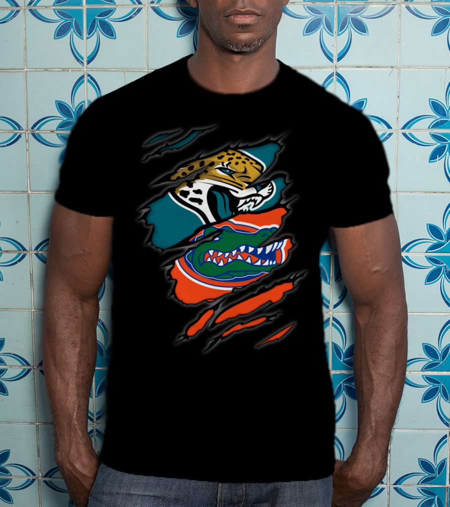Jacksonville Jaguars Florida Gators Dual Logo Claw Marks T-Shirt
