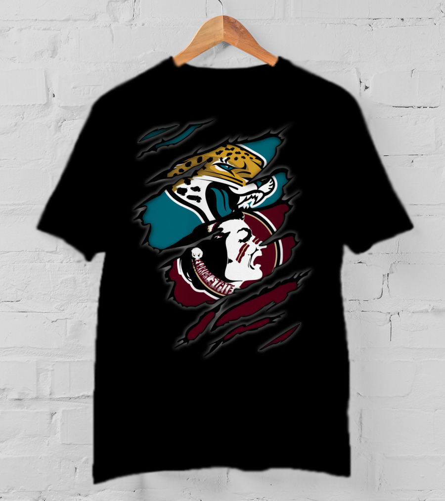 Jaguars And Seminoles Claw-Torn Logos Dual Symbol Fusion T-Shirt
