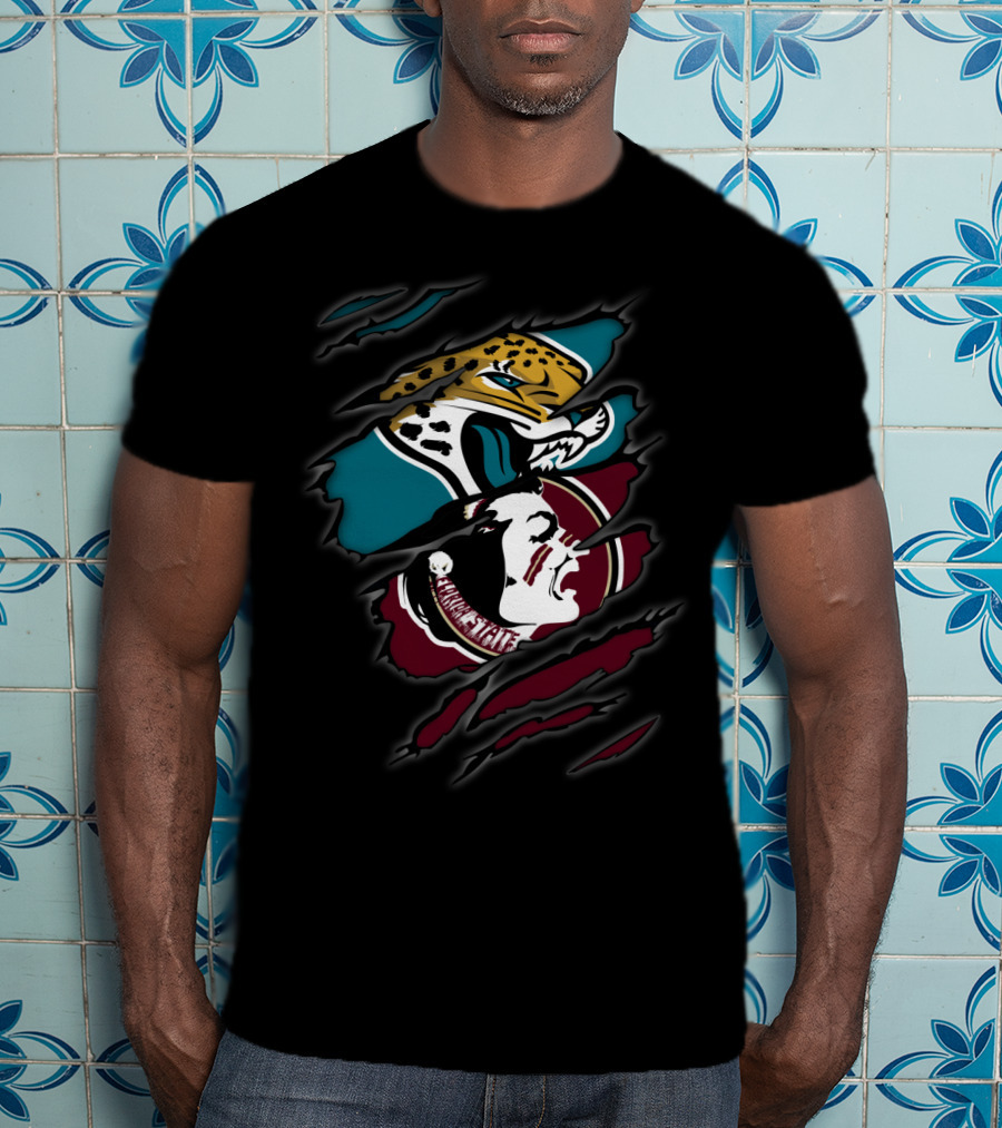 Jaguars And Seminoles Claw-Torn Logos Dual Symbol Fusion T-Shirt