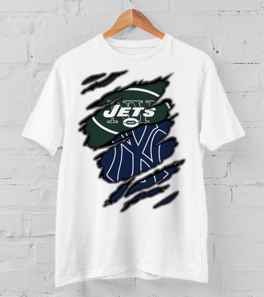 Jets Yankees Logo Torn Ripped T-Shirt