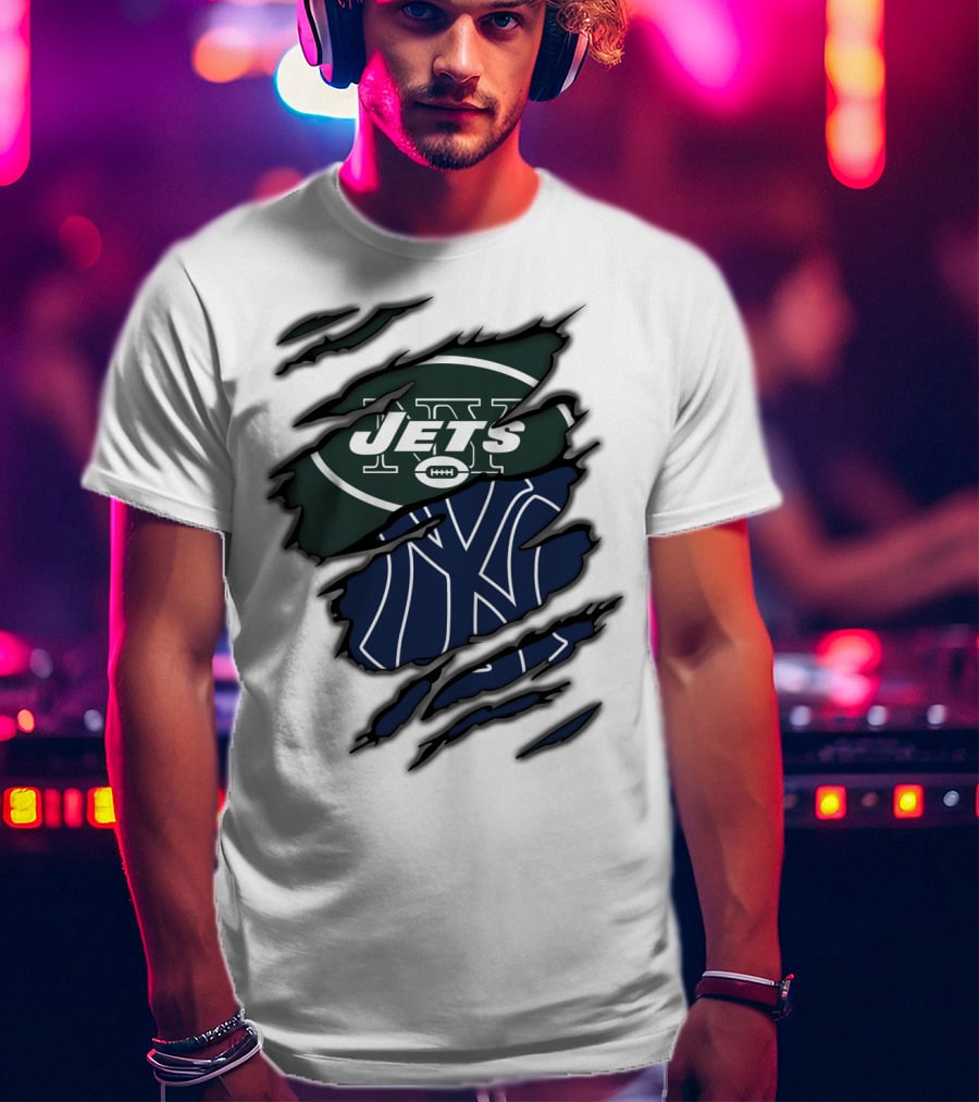 Jets Yankees Logo Torn Ripped T-Shirt