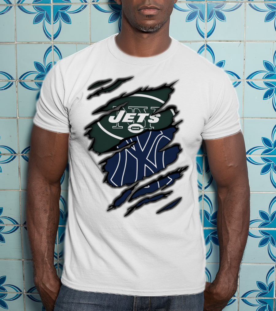 Jets Yankees Logo Torn Ripped T-Shirt