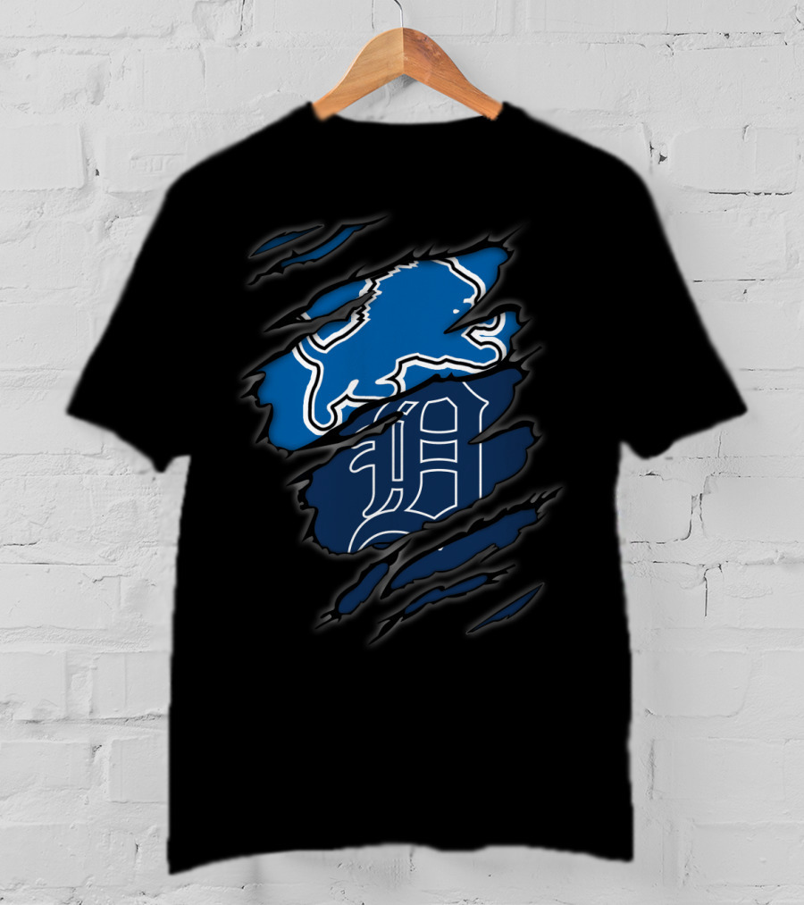 Detroit Lions And Tigers Crossover Claw Marks Nfl Mlb Fan T-Shirt