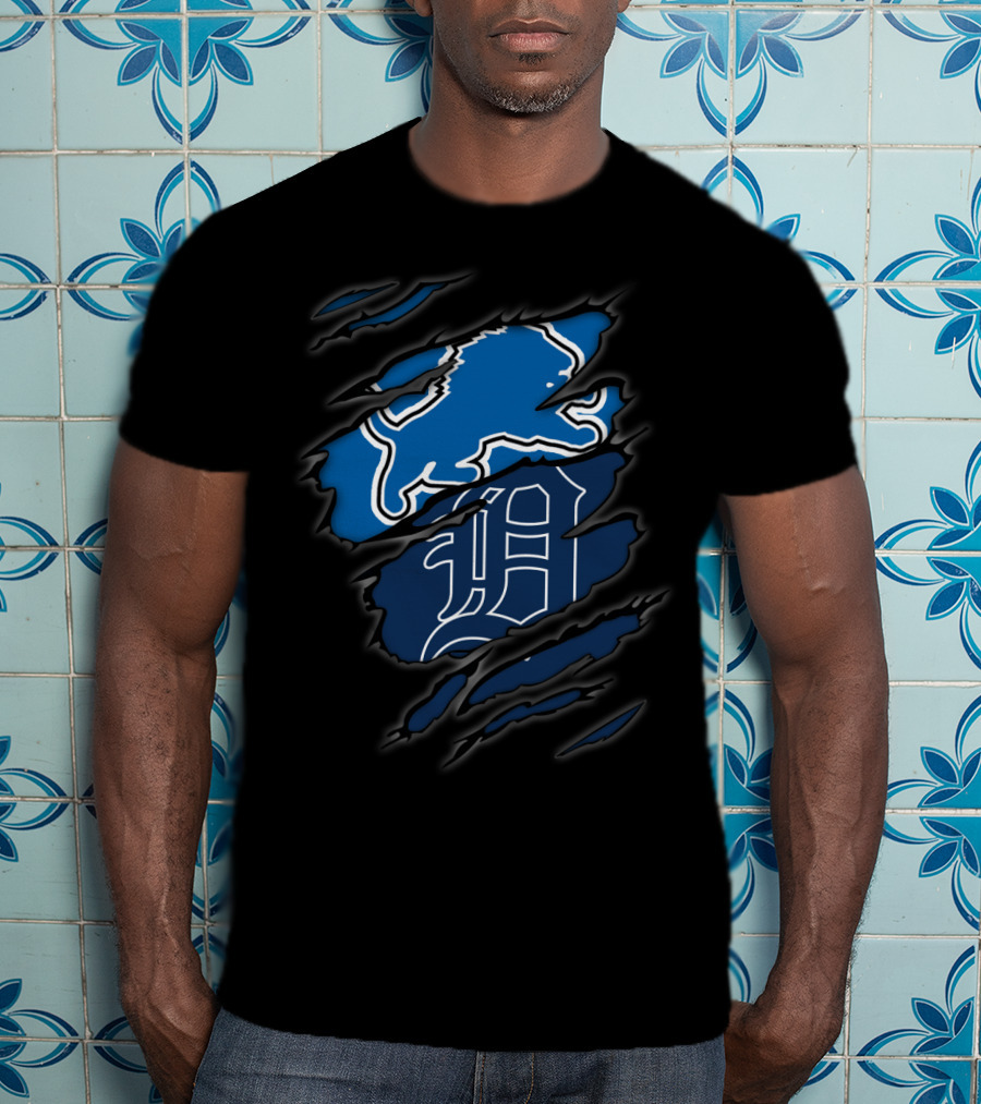 Detroit Lions And Tigers Crossover Claw Marks Nfl Mlb Fan T-Shirt