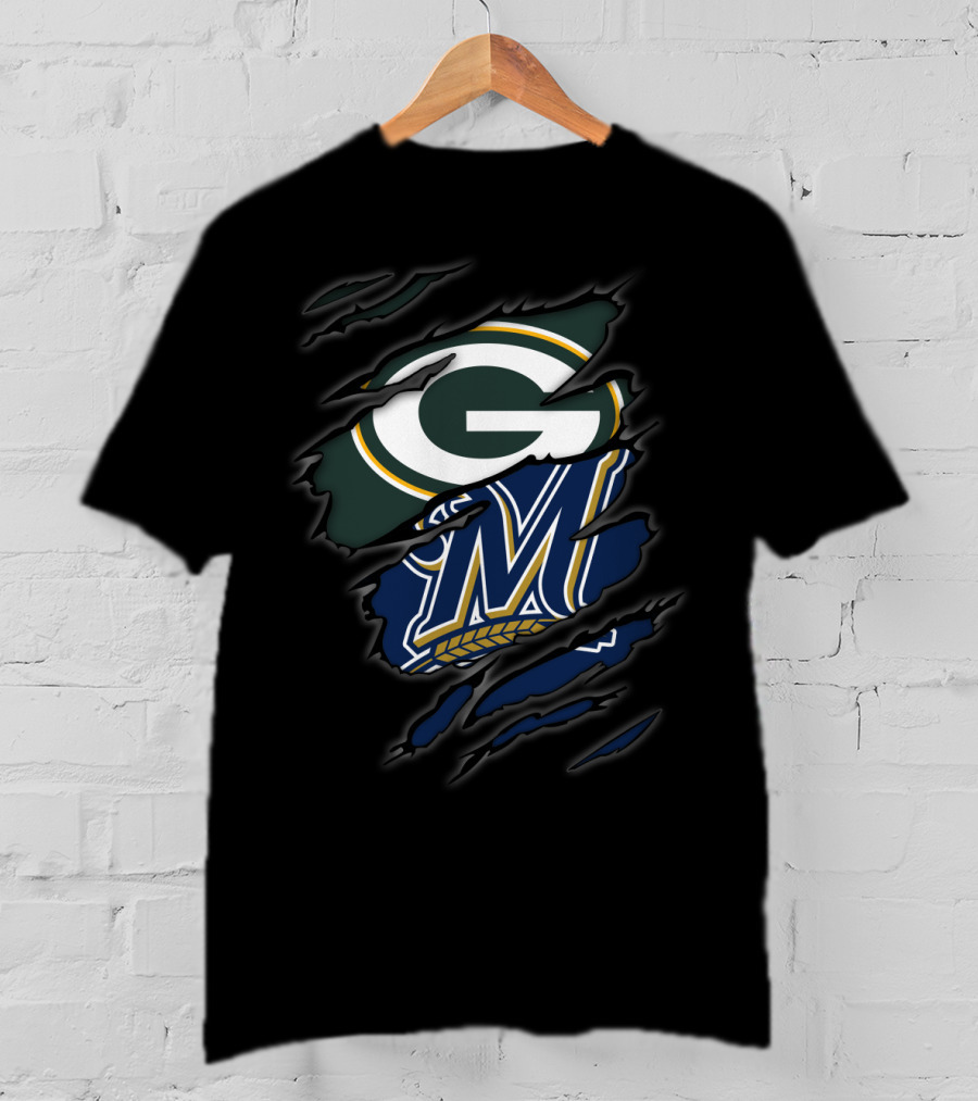 Green Bay Packers Milwaukee Brewers Crossover T-Shirt