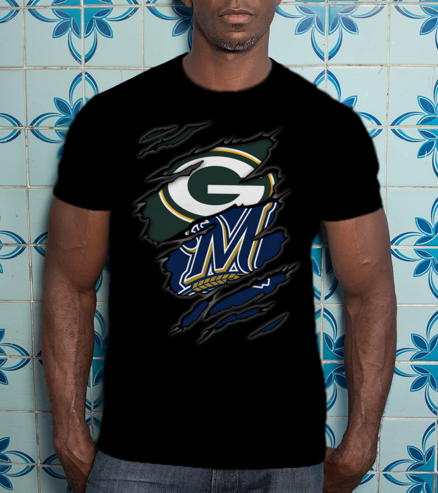 Green Bay Packers Milwaukee Brewers Crossover T-Shirt