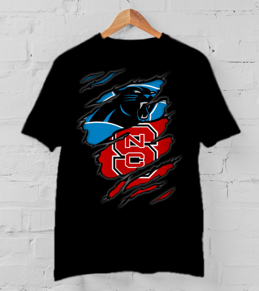 Carolina Panthers Nc State Wolfpack Hybrid Logo Ripped T-Shirt