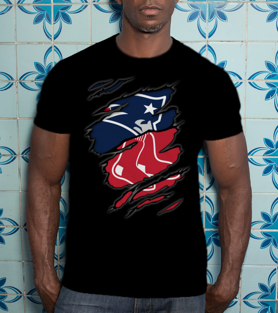 Patriots Red Sox Torn Logo Fusion T-Shirt