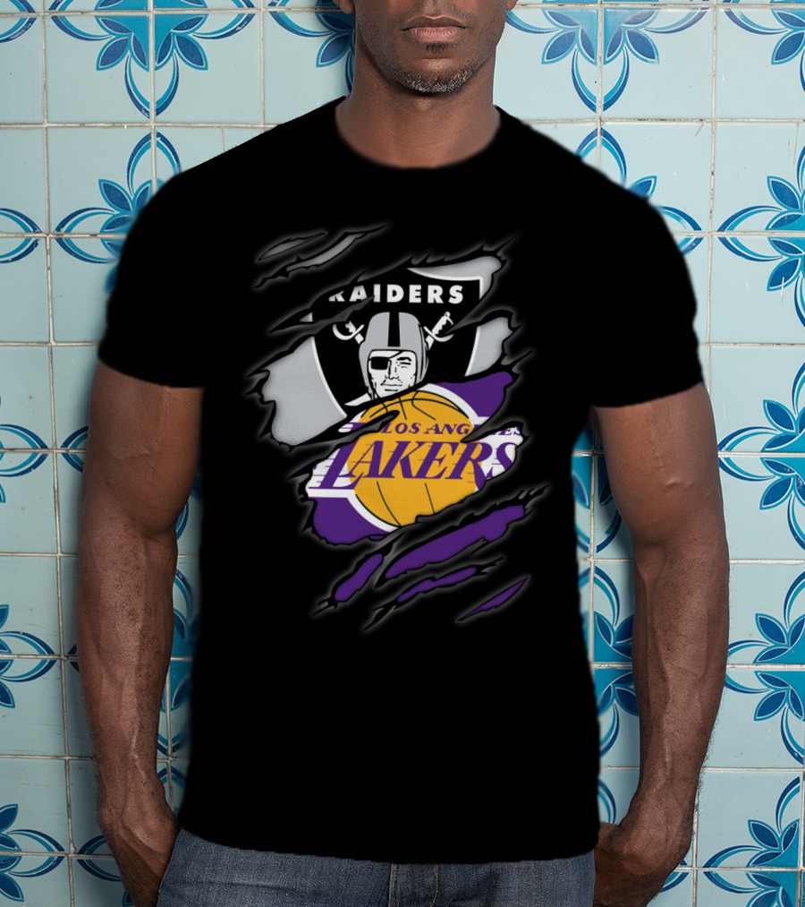 Raiders Los Angeles Lakers Logo Mashup T-Shirt