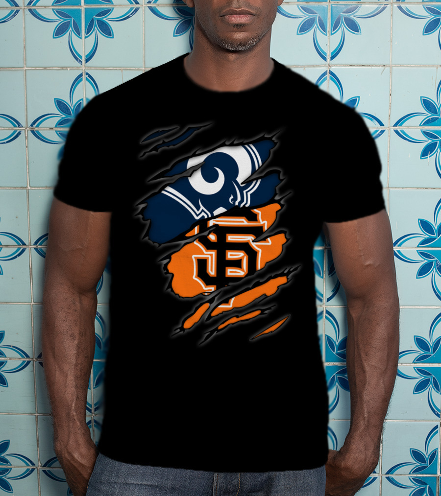 Rams Giants Logos Blue Orange T-Shirt
