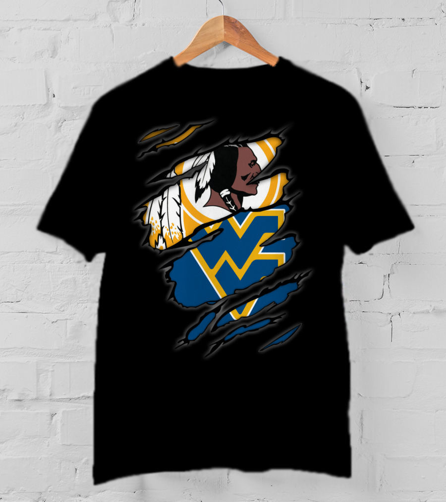 Redskins Wv Mountaineers Tribal Logo Rip T-Shirt