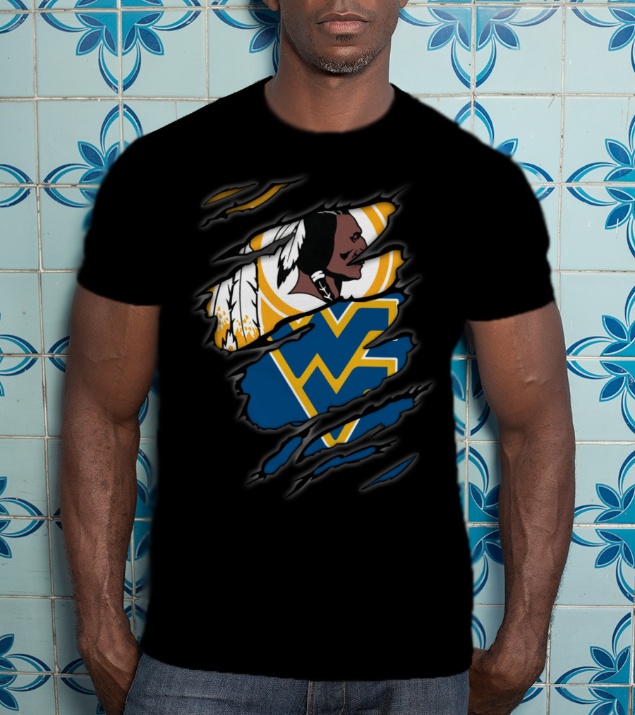 Redskins Wv Mountaineers Tribal Logo Rip T-Shirt