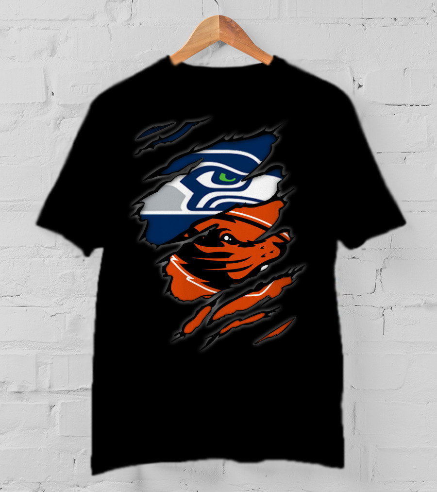 Seahawks Beavers Dual Team Spirit Torn Fusion T-Shirt
