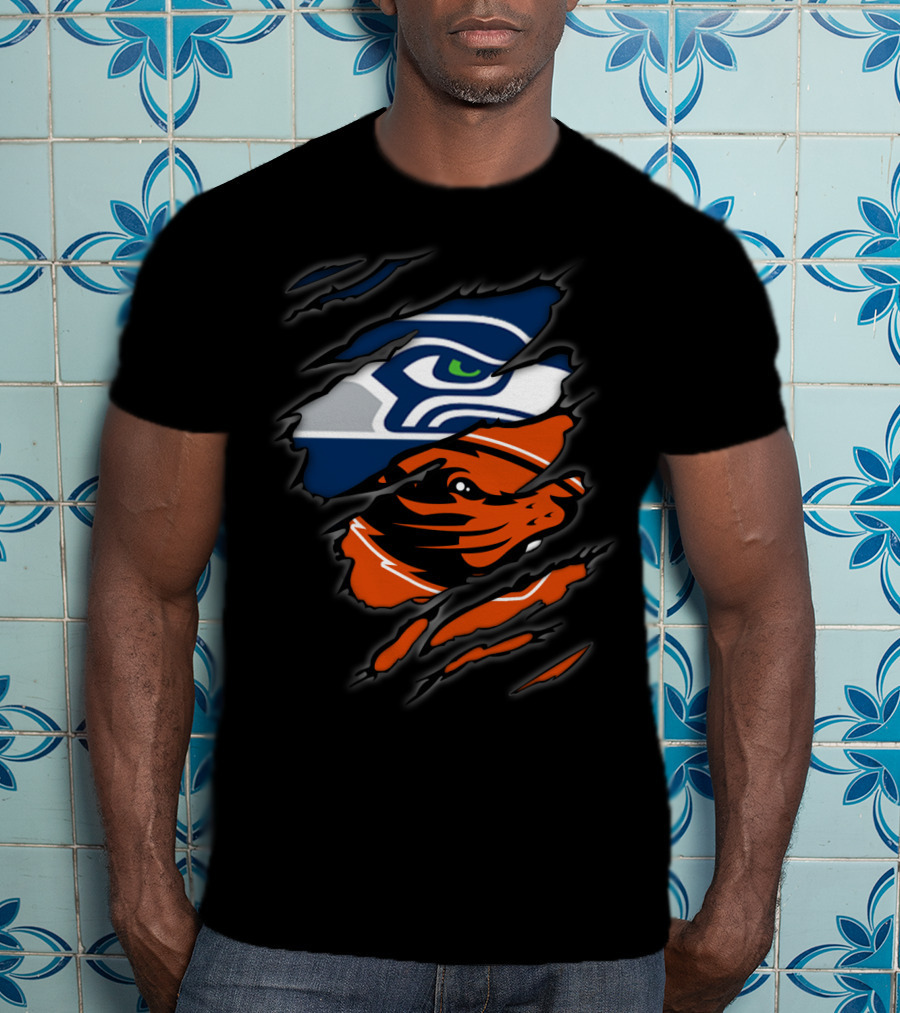 Seahawks Beavers Dual Team Spirit Torn Fusion T-Shirt