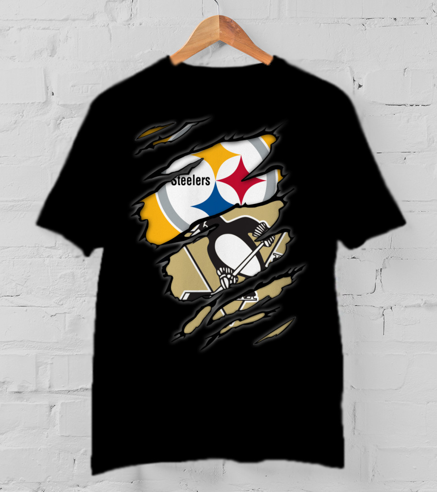 Steelers Penguins Logos Ripped T-Shirt