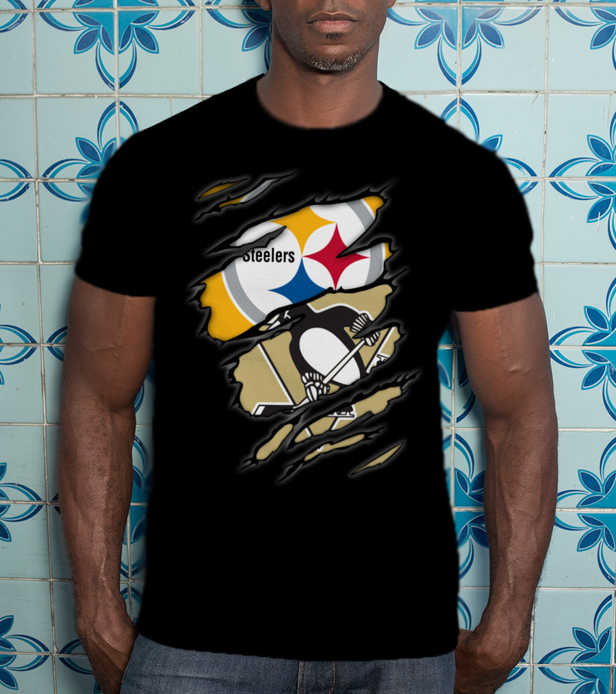 Steelers Penguins Logos Ripped T-Shirt