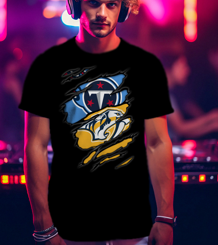 Titans Predators Logos Ripped T-Shirt