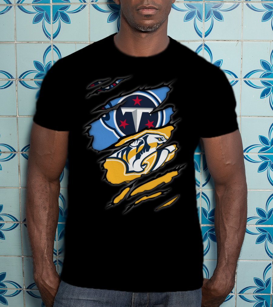 Titans Predators Logos Ripped T-Shirt