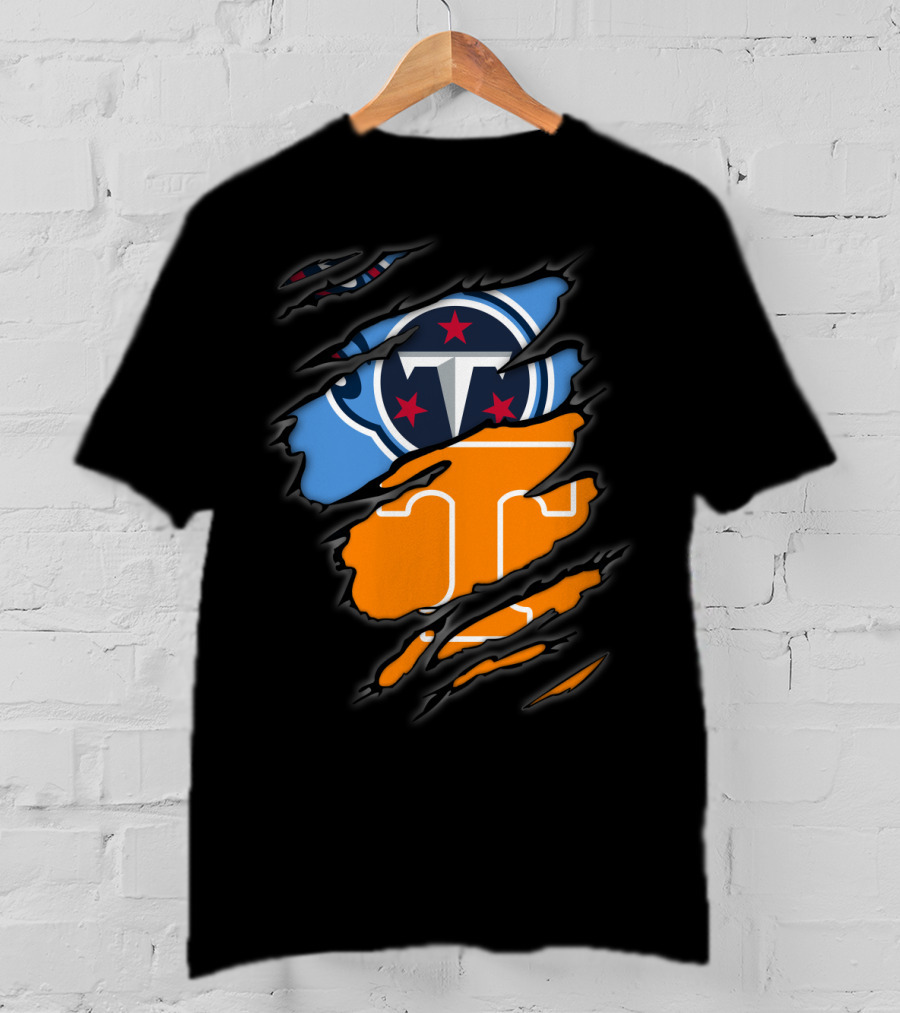 Tennessee Titans Volunteers Ripped Dual Logo Football Team Fan Gear T-Shirt