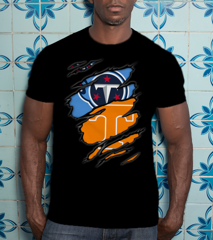 Tennessee Titans Volunteers Ripped Dual Logo Football Team Fan Gear T-Shirt