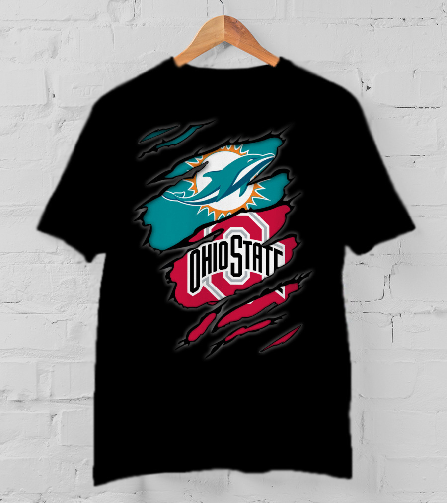Miami Dolphins Ohio State Buckeyes Football Fan Crossover T-Shirt