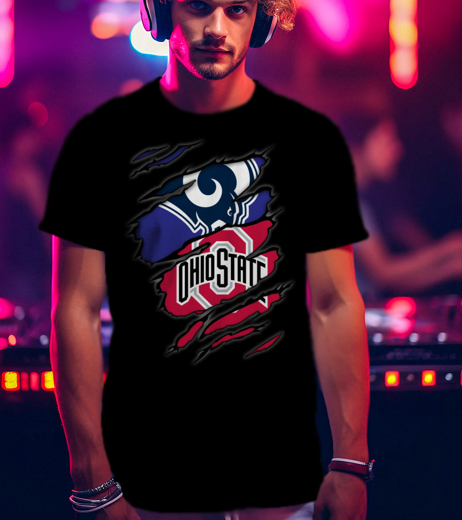 Rams Ohio State Football Fusion Torn Fabric T-Shirt