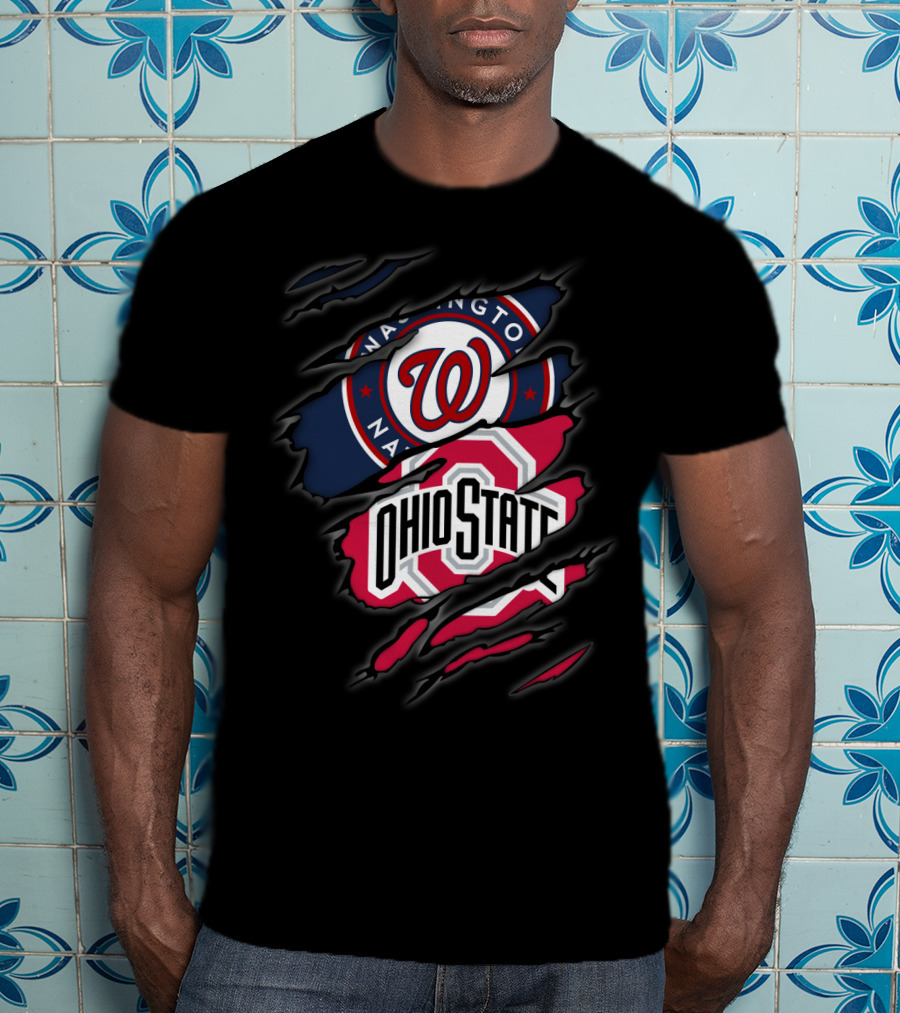 Washington Nationals Ohio State Buckeyes Logo Fusion T-Shirt