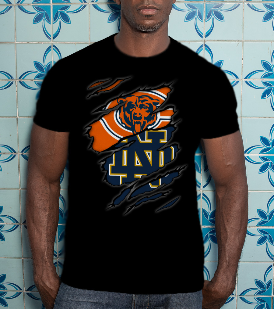 Chicago Bears Notre Dame Fighting Irish Logo Ripped Claw Marks T-Shirt
