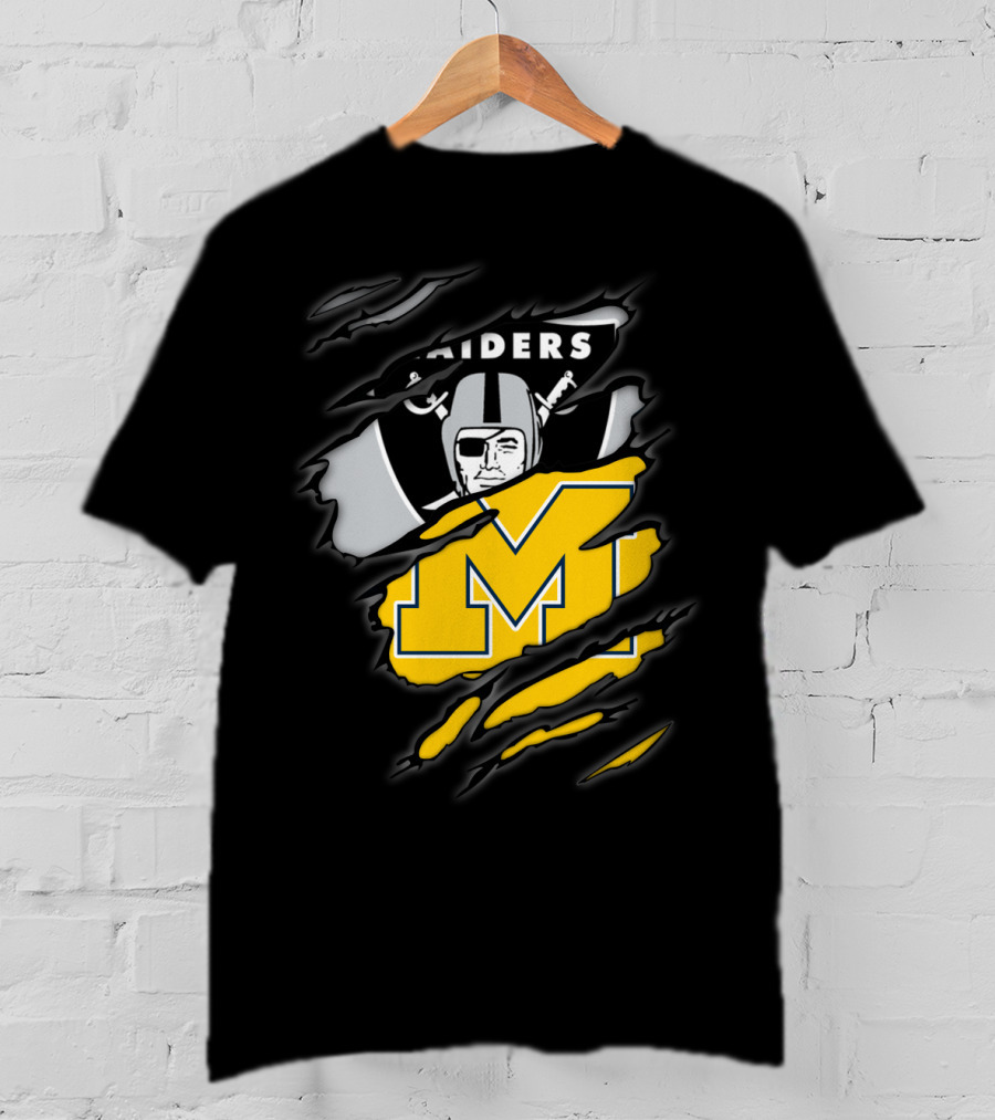 Raiders Oakland Helmet With Michigan Block M Fusion T-Shirt