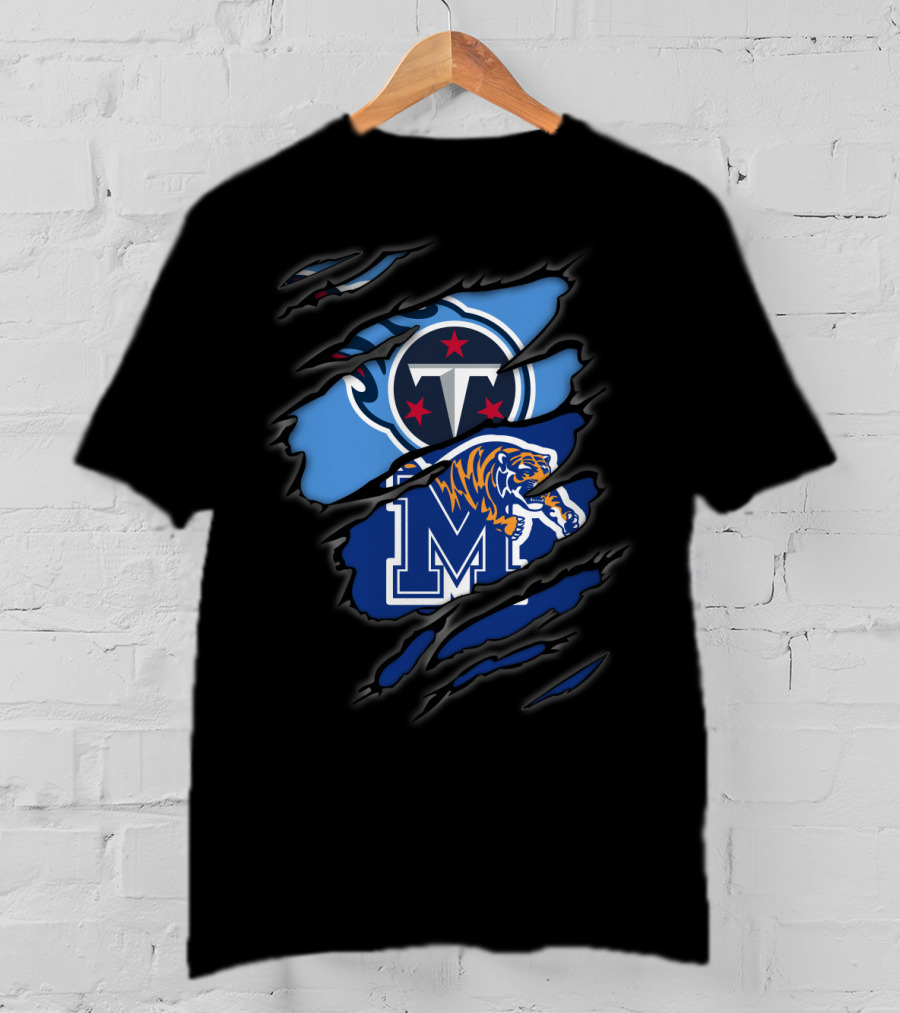 Tennessee Titans And Memphis Tigers Logos Fusion T-Shirt