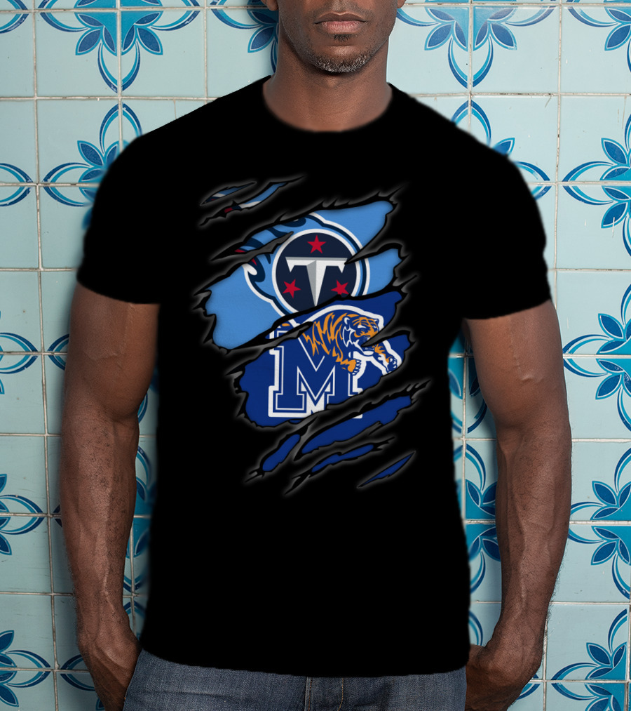 Tennessee Titans And Memphis Tigers Logos Fusion T-Shirt